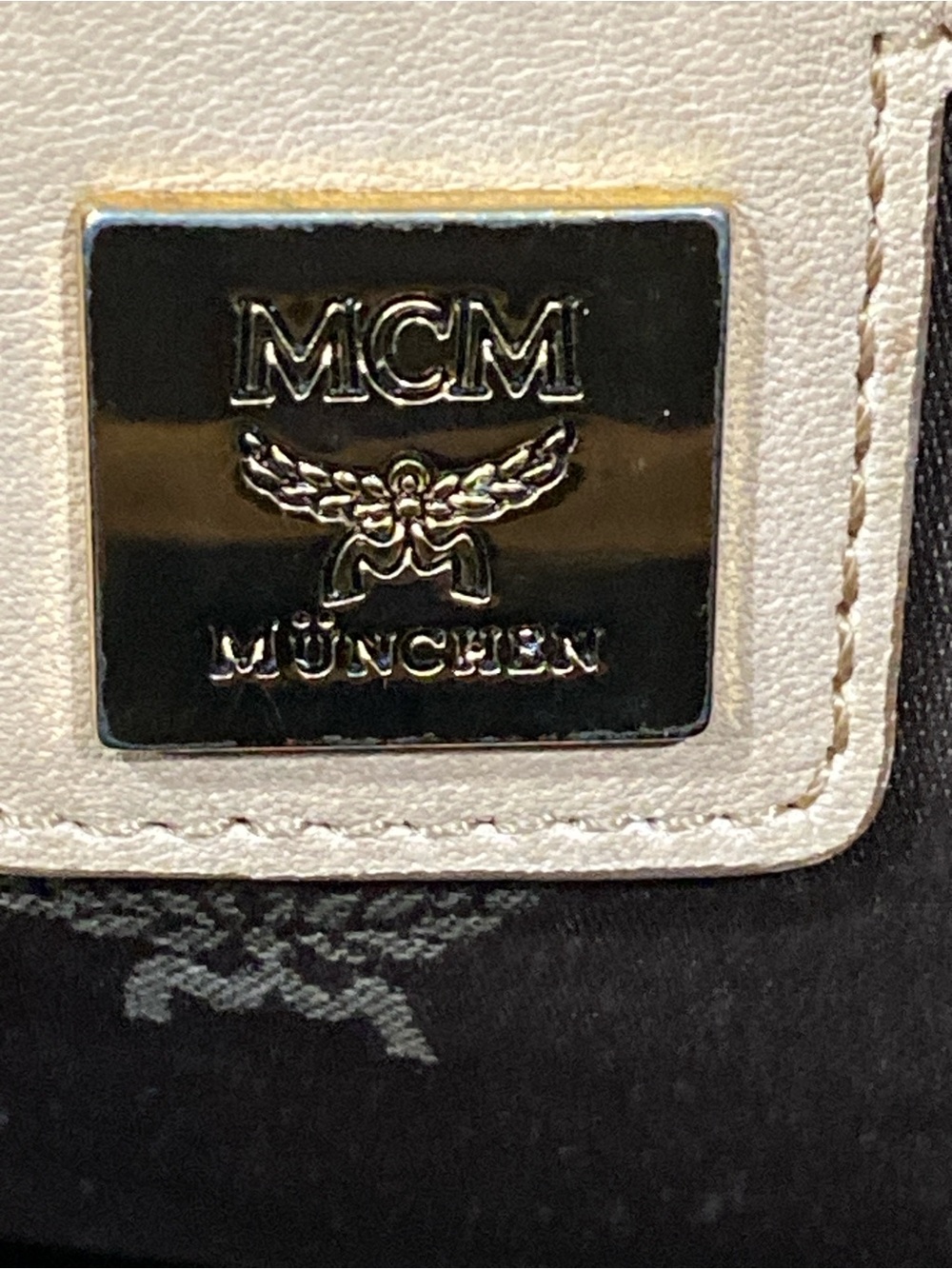 MCM Beige Visetos Logo Satchel with Gold Hardware - Picture 11 of 14